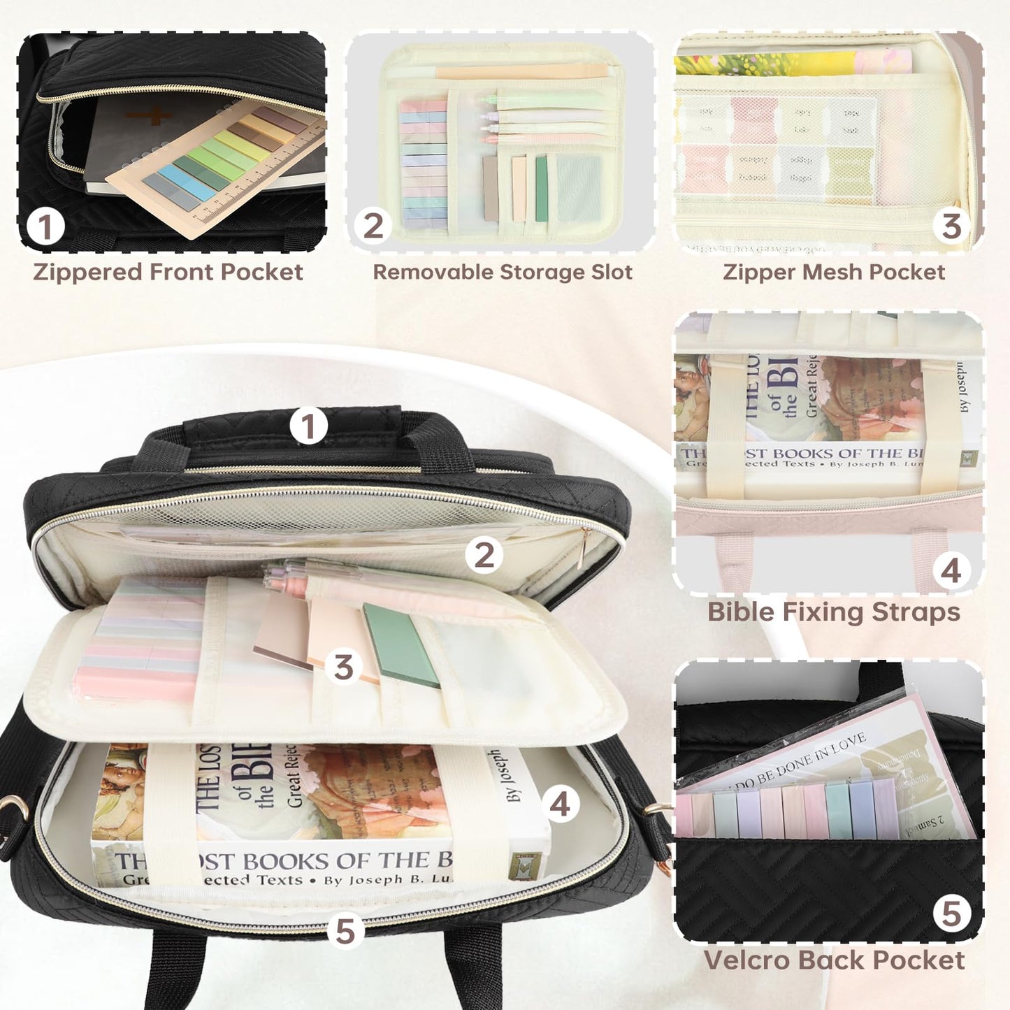 Bible Cover Case for Women Bible Study Supplies Christian Gifts for Women Church Camp Essentials Christian Bible Journaling Kit Quilted Large Bible Cover
