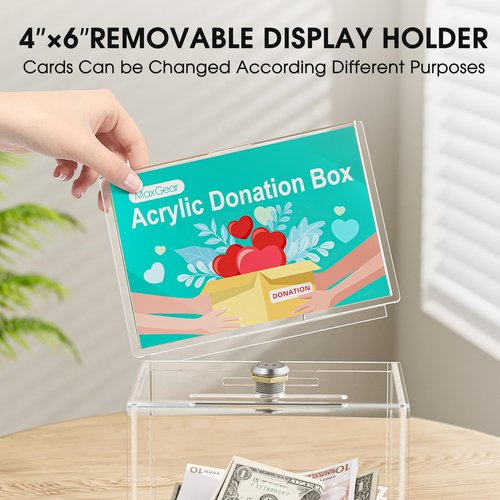 MaxGear Acrylic Donation Box with Lock 3 Pack, Large Ballot Box with Sign Holder, Clear Storage Container for Voting, Charity, Ballot, Suggestion 6.25" x 4.5" x 4"