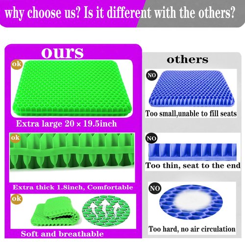 Plus Size Gel Seat Cushion for Long Sitting, Extra Large and Thick Seat Cushion for Back, Hip, Sciatica, Tailbone Pain Relief, Used for The Office, Wheelchairs, Truck, Car, Recliner.(Grass Green)
