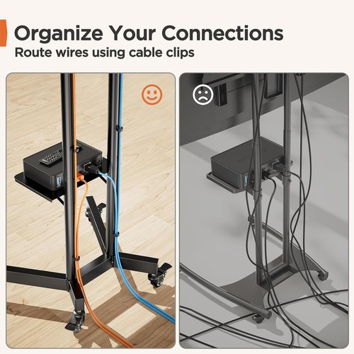 Perlegear Rolling TV Stand - Height Adjustable Mobile Cart for 32-85 Inch Screens | Supports 132 lbs