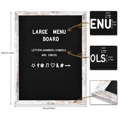 Large Black Felt Letter Board, 24 x 30 inches Changeable Letter Board with Letters, Numbers & Symbols, Wood Frame Black Felt Menu Board for Restaurant(ZMB-6080-1P)