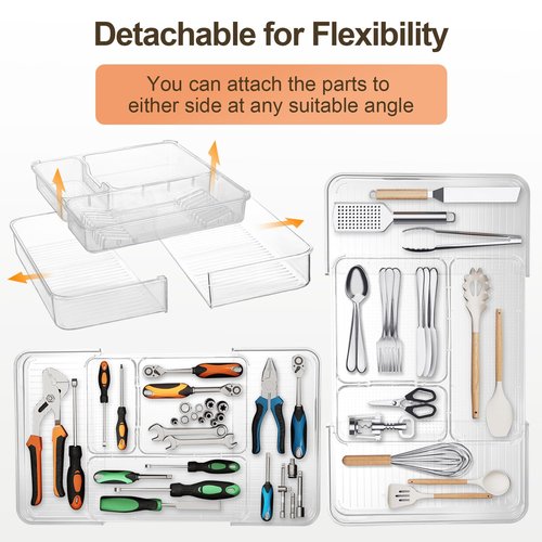 LOFTIFY Expandable Drawer Organizer-Adjustable Shallow Tray, 11" to 19" Width,1.97" Height, Clear Plastic Storage for Bedroom, Living Room, Kitchen/Bathroom/Office/Cosmetic/Tools/Cutlery/Stationery
