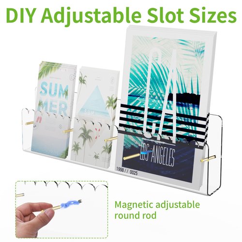 Laumffon Brochure Holder Wall Mount, 2 Pack Acrylic Modular Flyer with Adjustable Magnetic Golden Bolt, Wavy Lace Pamphlet Display Stand for Organizer Trifold Flyer, Document, Leaflet, 4 Slots