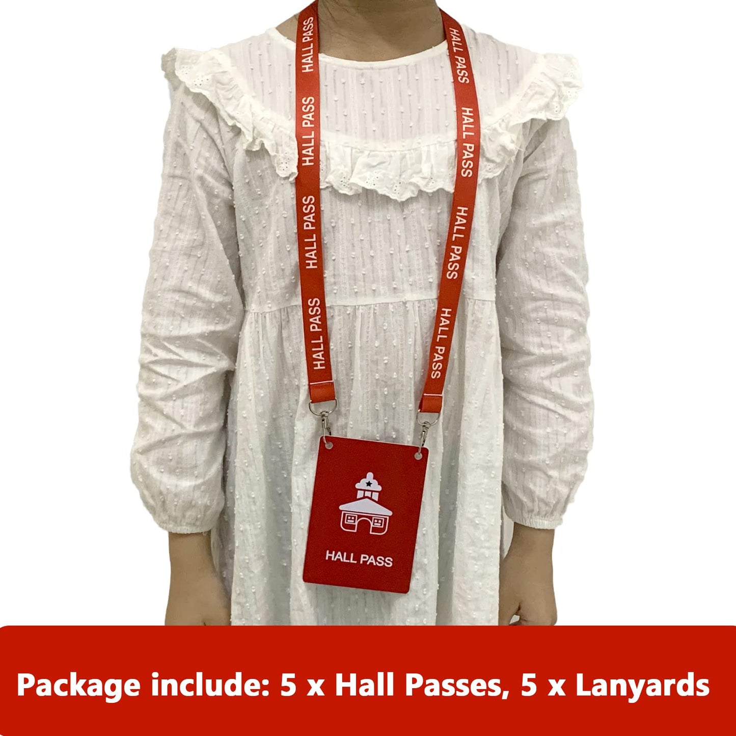 Hall Pass Lanyards with Large Card Passes, Unbreakable School Classroom 5 Inch Passes Set for Teacher Parents(Hall Bathroom Library Office & Nurse),5 Pcs(Hall)