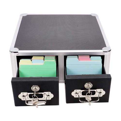 Vaultz Locking 3 x 5 Index Card Cabinet, Double Drawer, Black (VZ01393)