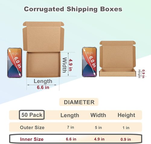 MEBRUDY Small Corrugated Shipping Boxes - Pack of 50 | 7x5x1 Inches for Mailing & Packing, Brown