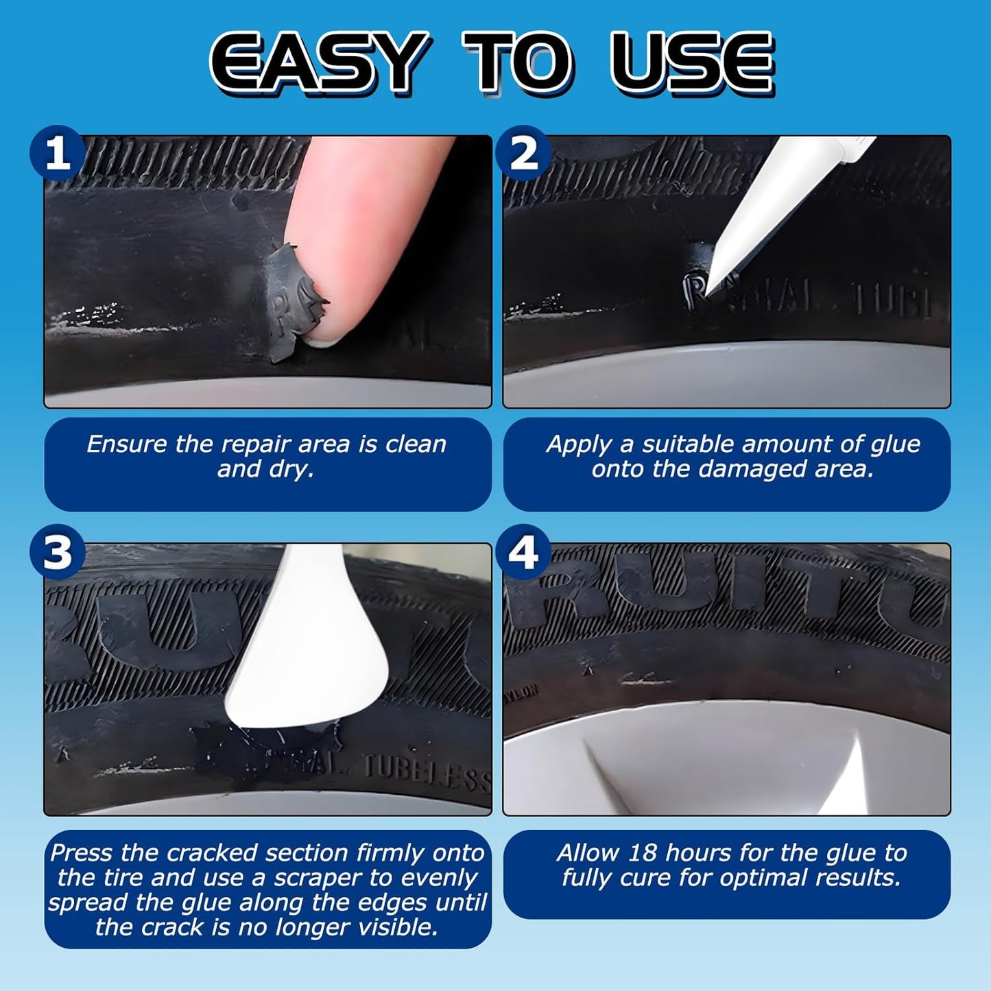 Vigorder Rubber Cement Glue - Strong Bonding & Waterproof Solution for Car & Motorcycle Sidewalls (Black)