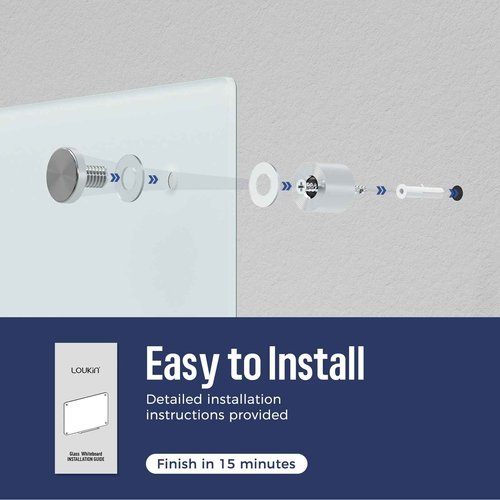 Loukin Glass Whiteboard for Wall, Magnetic Dry Erase Glass Board, Framless Surface White Board for Office, School, Dry Erase Whiteboard Set Includes Cleaner & Eraser & Marker (24" x 36")
