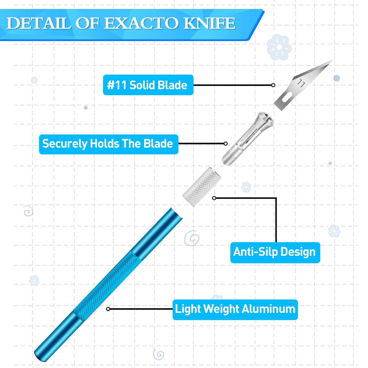 JETMORE Exacto Knife, 3 Exacto Knives with 30 Exacto Blades #11, Exacto Knife Set for Crafting, Craft Knife, Hobby Knife for Scrapbooking, Modeling, Stencil (Black-Silver-Pink)