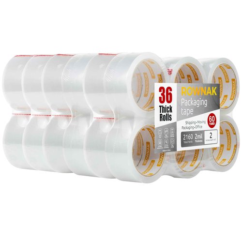 ROWNAK Clear Packing Tape 36 Rolls - Heavy Duty Packaging Tape 2.0mil Thick, 2.0 in. Wide x 60 Yards - Strong Adhesive, Silent, Reliable Package Tape for Home Office Shipping Moving Sealing