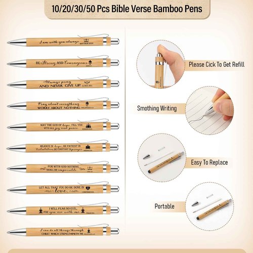 Spakon 50 Set Christian Gifts Bulk Church Gifts Religious Notebook Spiral Bible Verse Bamboo Pens Mini Bible Study Journal for Sunday School Employee Coworker Men Women (Brown)