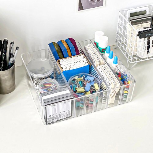 Yesesion Clear Cord Storage Box with Wire Ties, Plastic Cable Organizer for Drawer, Large Desk Accessories Case Container for Phone Charger, Battery, Art Crafts, Home Office Supplies, 2 Pack