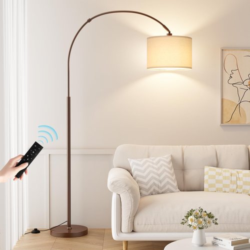 Ambimall 70" Dimmable Arc Floor Lamp with Remote, Color Temperatures and Brightness Adjustable, Arched Floor Lamp with Rotating Head, Over Couch Arched Reading Light for Living Room (Beige and Brown)