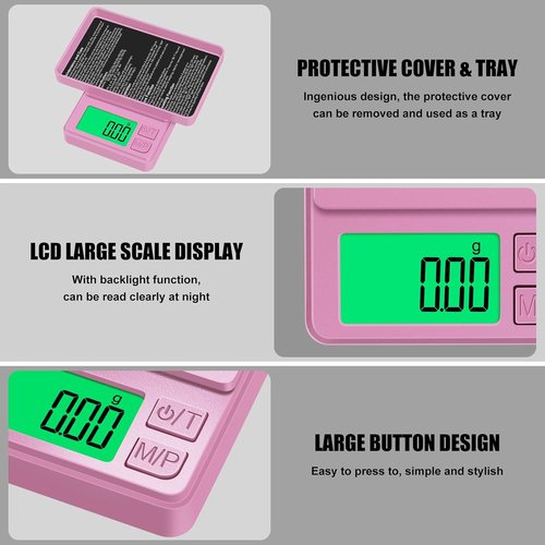 Diyife Digital Pocket Gram Scale - 0.01g Accuracy Mini Jewelry Scale with Protective Cover | Pink 1000g Capacity