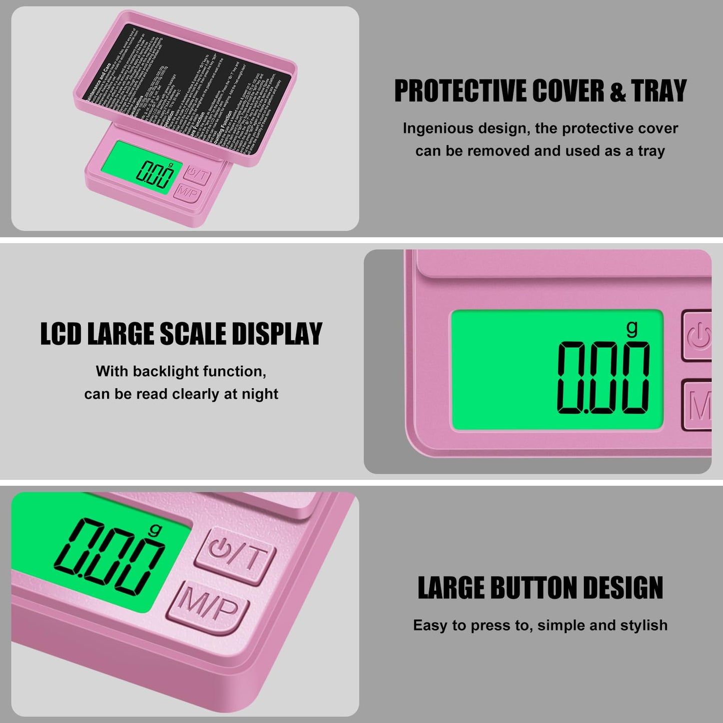Diyife 1000g Digital Pocket Gram Scale 0.01g Accuracy, Mini Jewelry Scale with Protective Cover, 7 Units, Tare Function, LCD Display, Suit for Jewelry, Powder, Pink