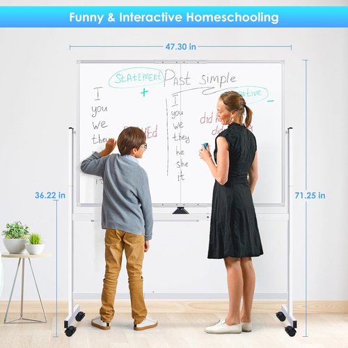 Maxtek Rolling Whiteboard - 48x36 Large Magnetic Double-Sided Dry Erase Board on Wheels | Perfect for Home, Office, and School