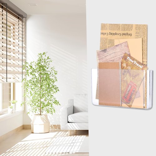 HOFURME 4 Pack Plastic Wall File Holder, Clear Walls Pocket File Organizer with Door Mount, Wall Folder Holder for Home Office Bathroom, 8.6x4.7x1.8 Inch (Polystyrene)