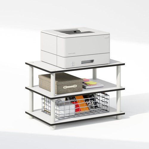 Furinno Just 3-Tier Toolless Multipurpose Printer Stand Display Storage Shelf, White w/White Tube