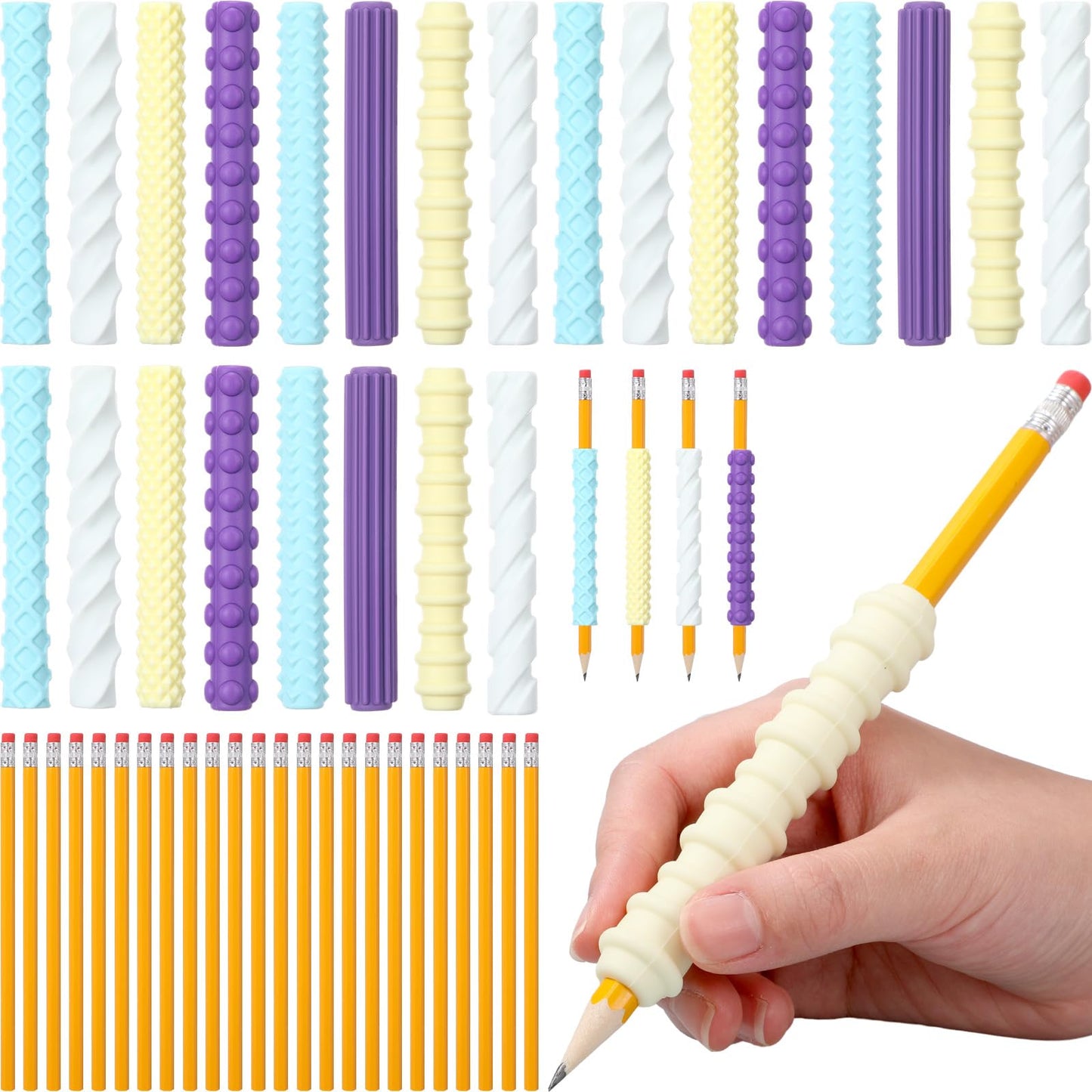 Mifoci 48 Pack Textured Silicone Pencil Grip with Pencil, Sensory Fidget Sleeves for Adults with ADHD Autism Anxiety Relief, Travel Fidget Tool for Focus, Calm, and Fine Motor Skills(Fresh)