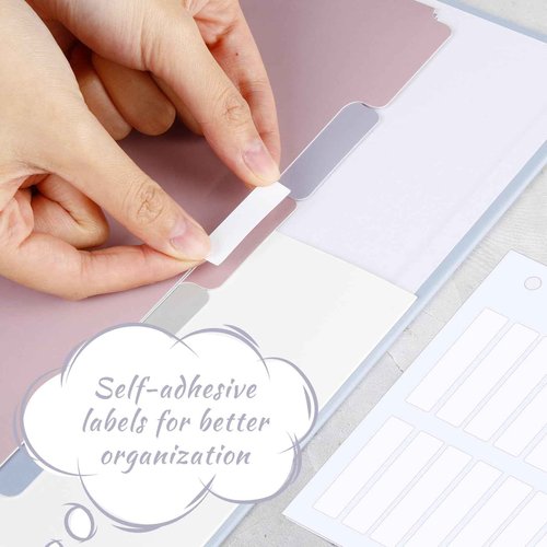 Ctosree 5 Sets 1 Inch Heavy Duty 3 Ring Binder with 2 Pockets with 5 Tab Dividers 8.5 x 11 Inch Plastic Film and File Folder Labels for Letter Size Paper Office Home Supplies(Warm Color)