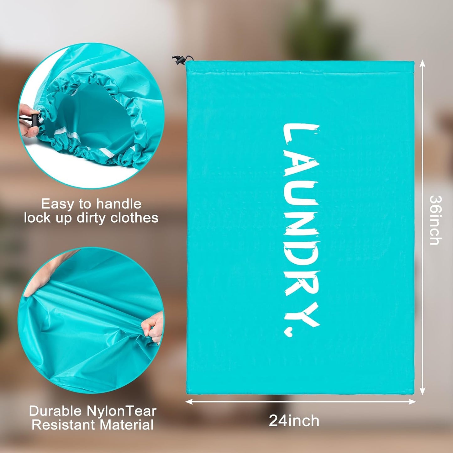 XL Travel Laundry Bag by [Brand Name] - Machine Washable Organizer with Drawstring | Holds 4 Loads, 24" x 36"