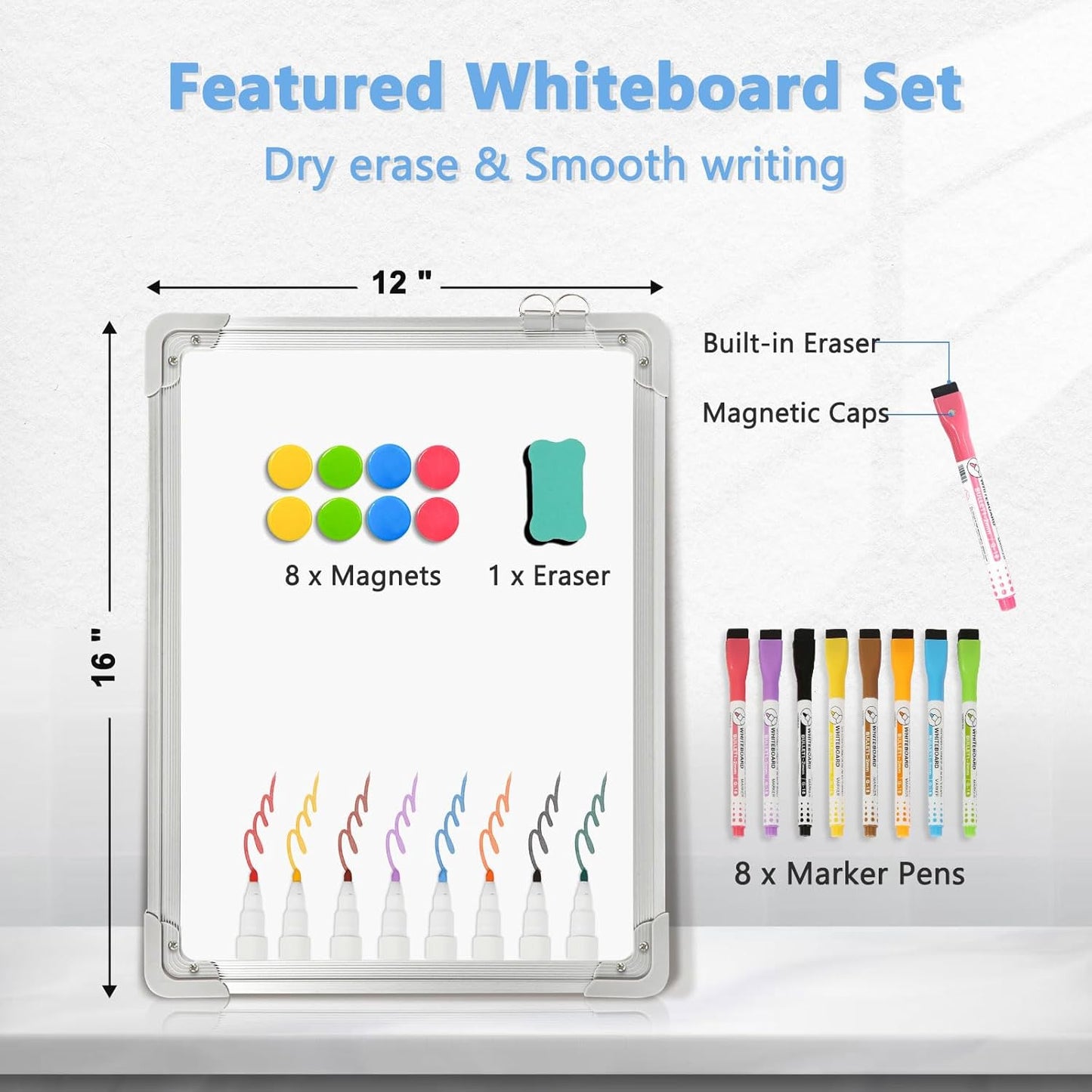 Skiennix Double-Sided Whiteboard Calendar - 16" x 12" Magnetic Dry Erase Planner for Home & Office