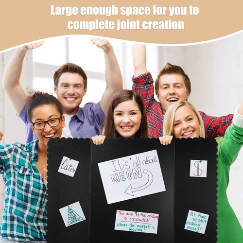 Kosiz 6 Pcs Tri Fold Presentation Board for School Portable Trifold Display Exhibition Board Corrugated Lightweight Poster Board for Business Presentations Projects Memorial Photo(Black,24 x 36'')