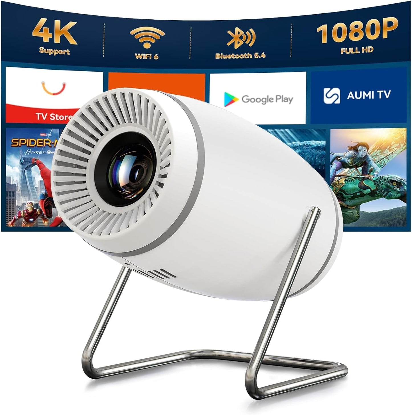 Skiennix Mini Projector - 4K 1080P WiFi & Bluetooth Portable Projector | 180° Rotatable, 130'' Screen