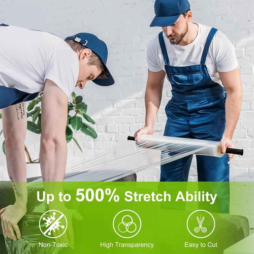 Clear Stretch Film, 15 Inch x 1000 Feet Stretch Wrap Roll for Pallet Wrap, Industrial Strength Stretch Wrap with Handles, Moving Wrapping Plastic Roll for Packing Materials Moving Supplies (2 Pack)