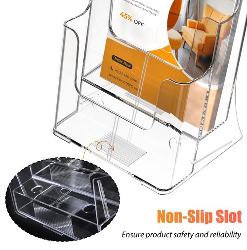 FUCDTEFC Acrylic Brochure Holder 8.5x11 & 4 x9 Inches, Clear 2 Tier Literature Magazine Stand Brochure Display Stand w Removable Divider Universal, Pamphlet Flyer Holder for Wall Mount or Countertop