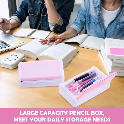 Sherr 12 Pack Large Capacity Pink Pencil Boxes – Double Layer Plastic Pencil Case Organizer, Stackable Crayon & Gel Pen Storage Containers