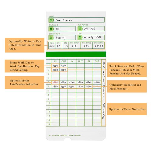 Zzrywuty All Pay Periods, 100 Count Time Cards for Hn3000, 2-Sided, 3 3/8" x 7 3/8", Green
