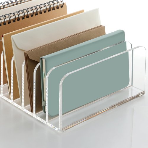 SANRUI Mail Organizer, Clear Acrylic Desk Organizer,Letter Holder for Desk,9-Compartment Small File Holders Paper Organizer Mail Sorter for Office,Home, School