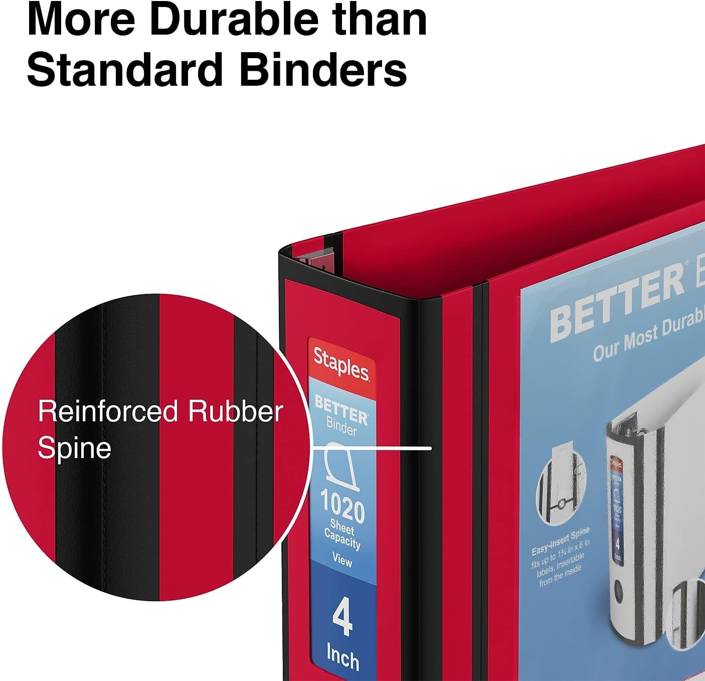 Staples Better Binder - 4" D-Ring 3-Ring View Binder | High-Capacity Red Binder with Reinforced Spine for School & Office