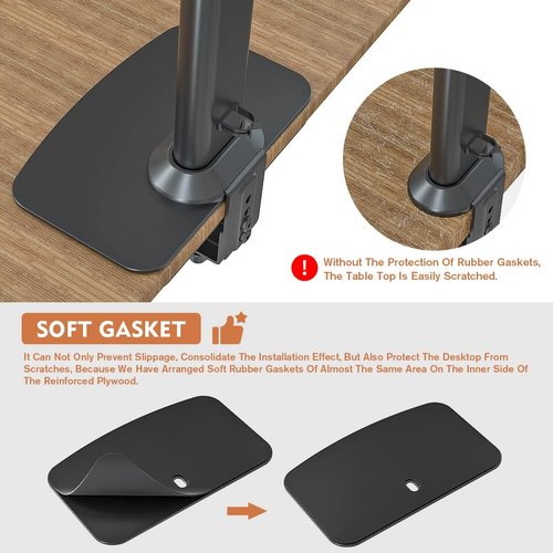 Hemudu Monitor Mount Reinforcement Plate - Universal Steel Bracket for Thin Glass Tabletops | HD05B-001