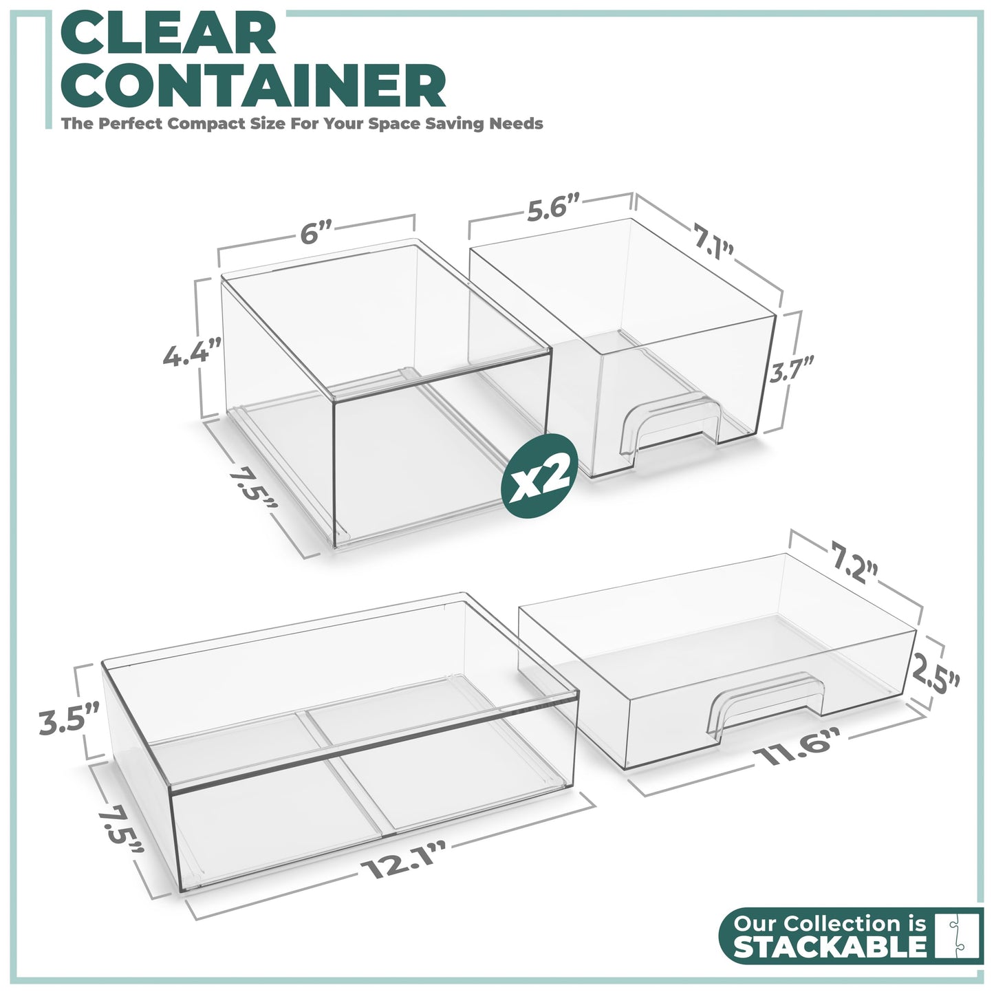 Sorbus Stackable Acrylic Storage Drawers – 2 Small + 1 Wide – 3 Pack Clear Plastic Organizer Bins for Baby Bottles, Makeup, Bathroom & Vanity, Pull-Out Drawer Design for Kitchen Cabinets