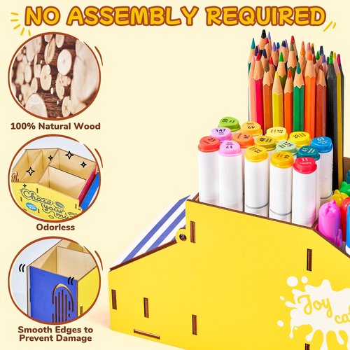JoyCat Wooden Pen Holder Pencil Holders, Desk Decor Organizers and Accessories with 3 Compartments for Office Supplies,School,Home,Classroom Organization for Women Kids