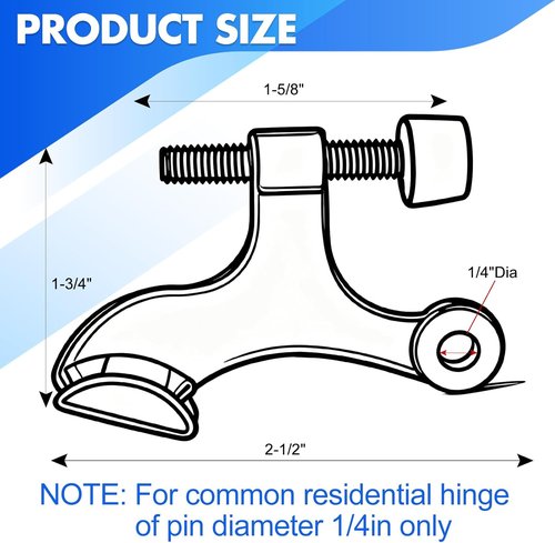 Azureal Door Stopper - Adjustable Heavy Duty Hinge with White Rubber Bumper Tips | 2-1/2" x 1-3/4" Satin Nickel