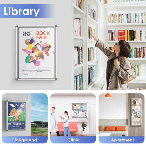 SWANCROWN Enclosed Bulletin Board 24x18 in, Tamperproof Lockable Grey Felt Board Wall Display Case for Office School Home, Aluminum Frame