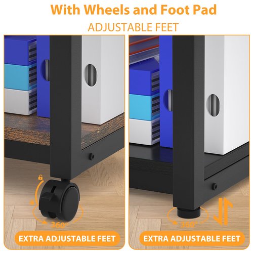 ITHWIU Under Desk Printer Stand, 2-Tier 19.5''x 16''x 22'' Rolling Printer Stand Storage Shelves for Printer, Scanner, Fax Machine, Files, Books with Anti-Skid Feet for Home, Office, Black