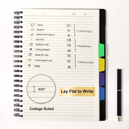 CAGIE 2 Pack Spiral Notebooks College Ruled Total 480 Pages 5 Subject Notebook with Tabs Dividers A4 Notebooks for Work Organization Note Taking School, Black& Blue, 8.5x11