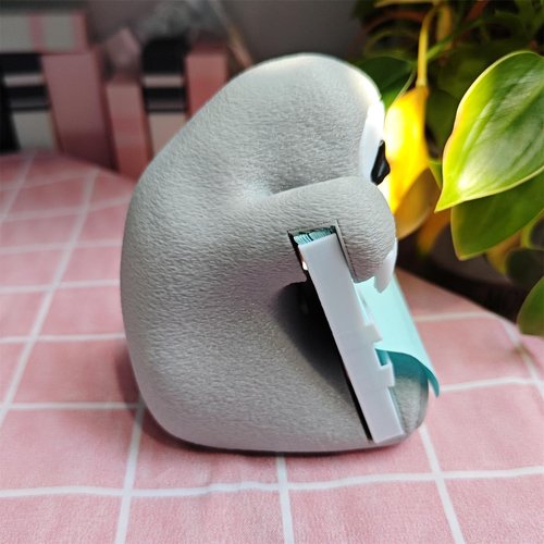 RhyNSky Gray Sloth Sticky Note Holder Pop-up Notes Dispenser with Pen Holder Cute for Desk Office School Accessories, 3x3 In, C38