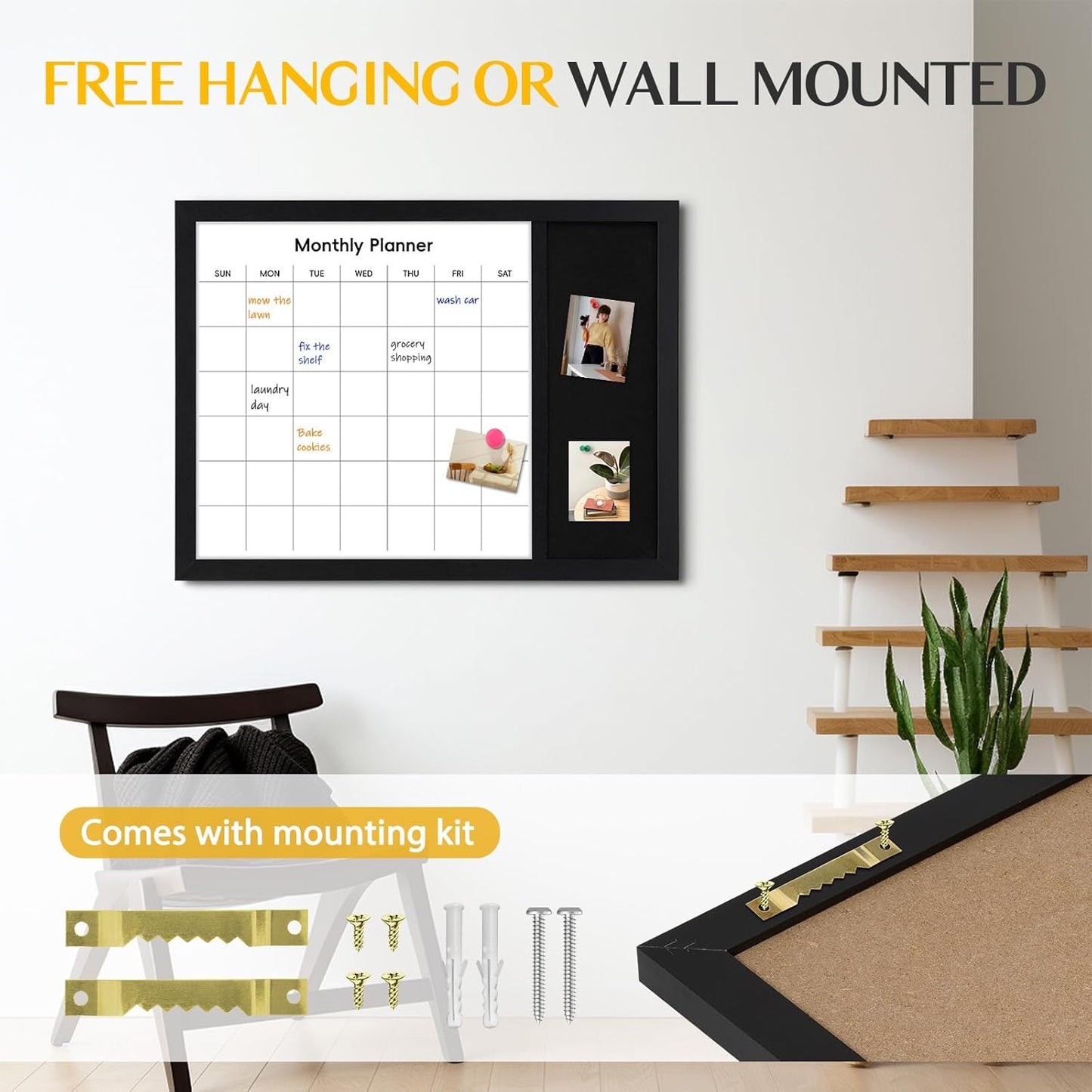 WALGLASS Dry Erase Calendar Whiteboard - 24" X 18" Linen Design with Wood Frame for Home & Office