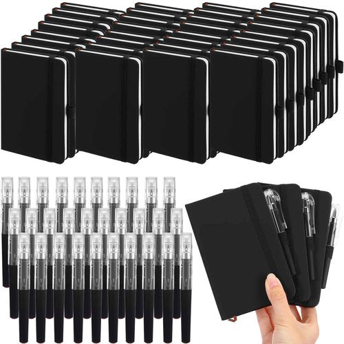 Sayglossy 25 Pack Pocket Small Notebook Journals with Pen 5.6'' x 3.7'' Mini Journaling Notepads A6 Ruled Journals Hardcover Lined Notebook Bulk with Pen Holder for Office School Memo(Black)