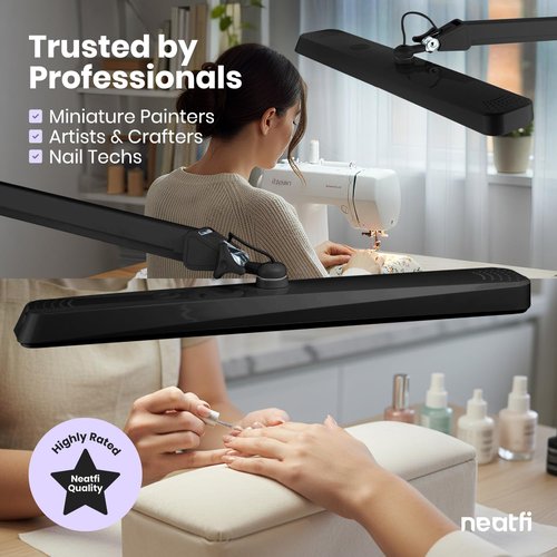 Neatfi XL LED Task Lamp - 2,500 Lumens for Manicure, Crafts & Office | Black with Clamp