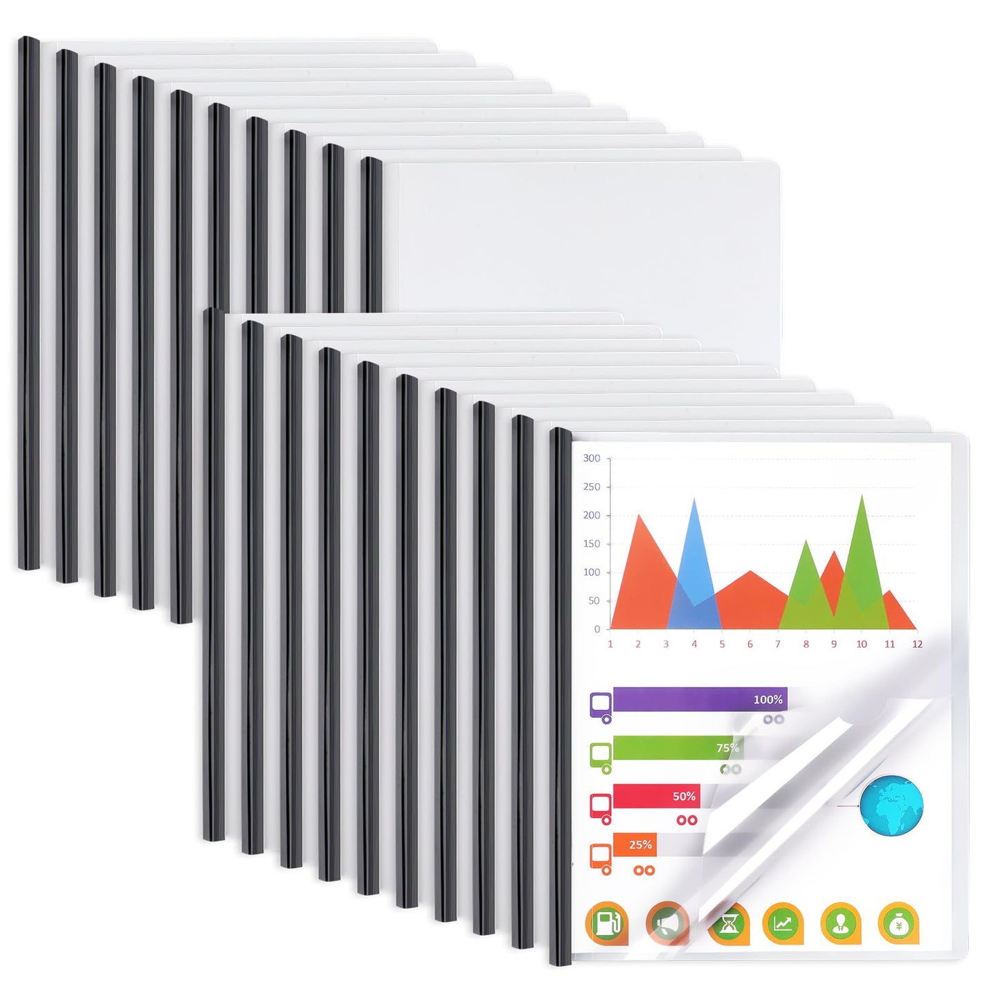 Report Covers with Sliding Bar, Clear Report Covers for A4 and Letter Size Paper, Resume Covers Presentation Folders File Document Binder for School Business, 70 Sheet Capacity