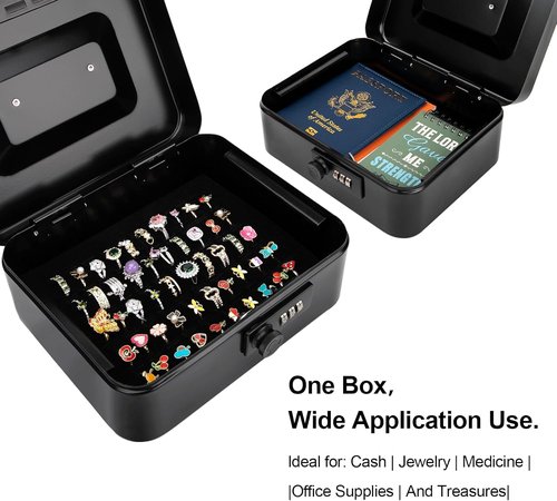 Jssmst Cash Box - Secure Money Tray with Combination Lock | Durable Medication Lock Box, 7.87'' x 6.3'' x 3.54''