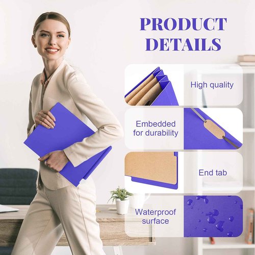 Skyygemm 24 Pcs End Tab Classification Purple File Folders 3 Dividers Letter Size with 3.5'' Fasteners and 2 Prongs, Manila Folders Bulk for Office Business Classroom