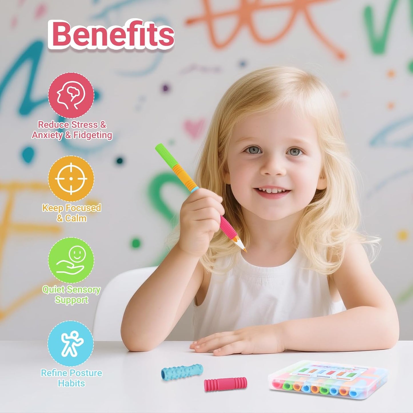 Skiennix Sensory Pencil Grips - 24 Pack Silicone Fidget Toys for Kids & Adults | Autism & ADHD Relief
