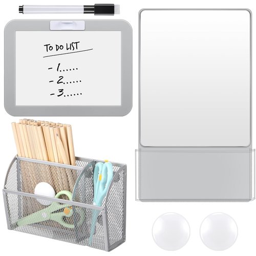 Fuyoooo Magnetic Locker Accessories, Back to School Essentials, Include Magnetic Mirror with Holder, Magnetic Mesh Pen Holder, Small Whiteboard and Magnets for Office School Locker Organizer (White)